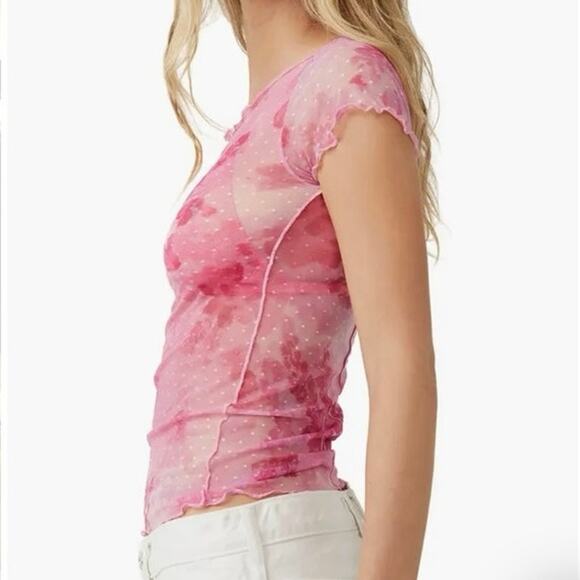 NWT FREE PEOPLE PRINT ON DOT FLORAL MESH TOP WOMEN'S SIZE MEDIUM - Picture 1 of 4